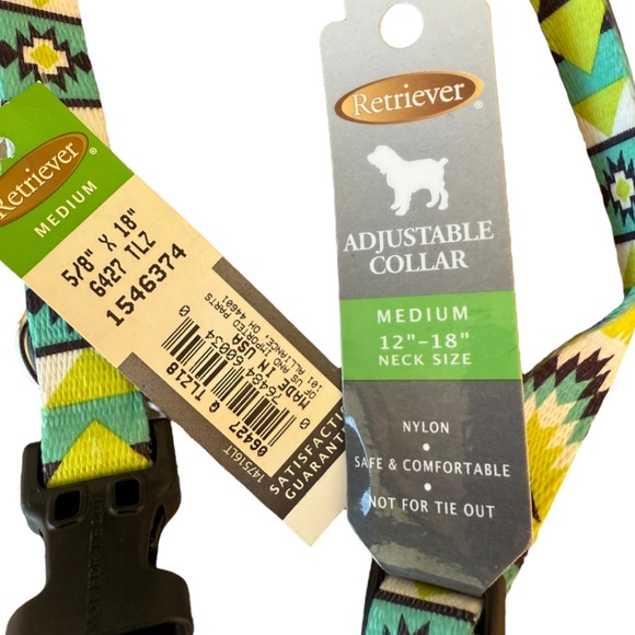RETRIEVER BLUE, GREEN TRIBAL PRINT 5/8” ADJUSTABLE DOG COLLAR *MEDIUM, 18” *NEW - Picture 6 of 8
